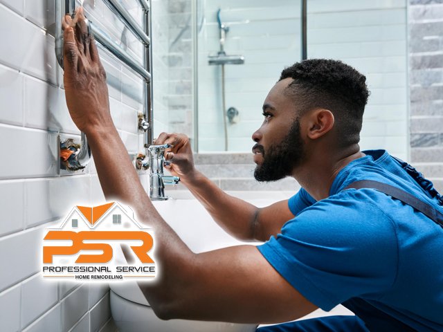 technician professional working performing expert interior home bathroom renovations